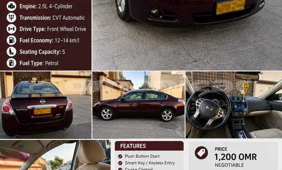 Buy Used Nissan Altima Red Car in Wadi Al Kabir in Masqat